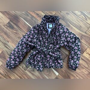 TACH Belted Corduroy Floral Warn Jacket Coat- Black, Green and Pink